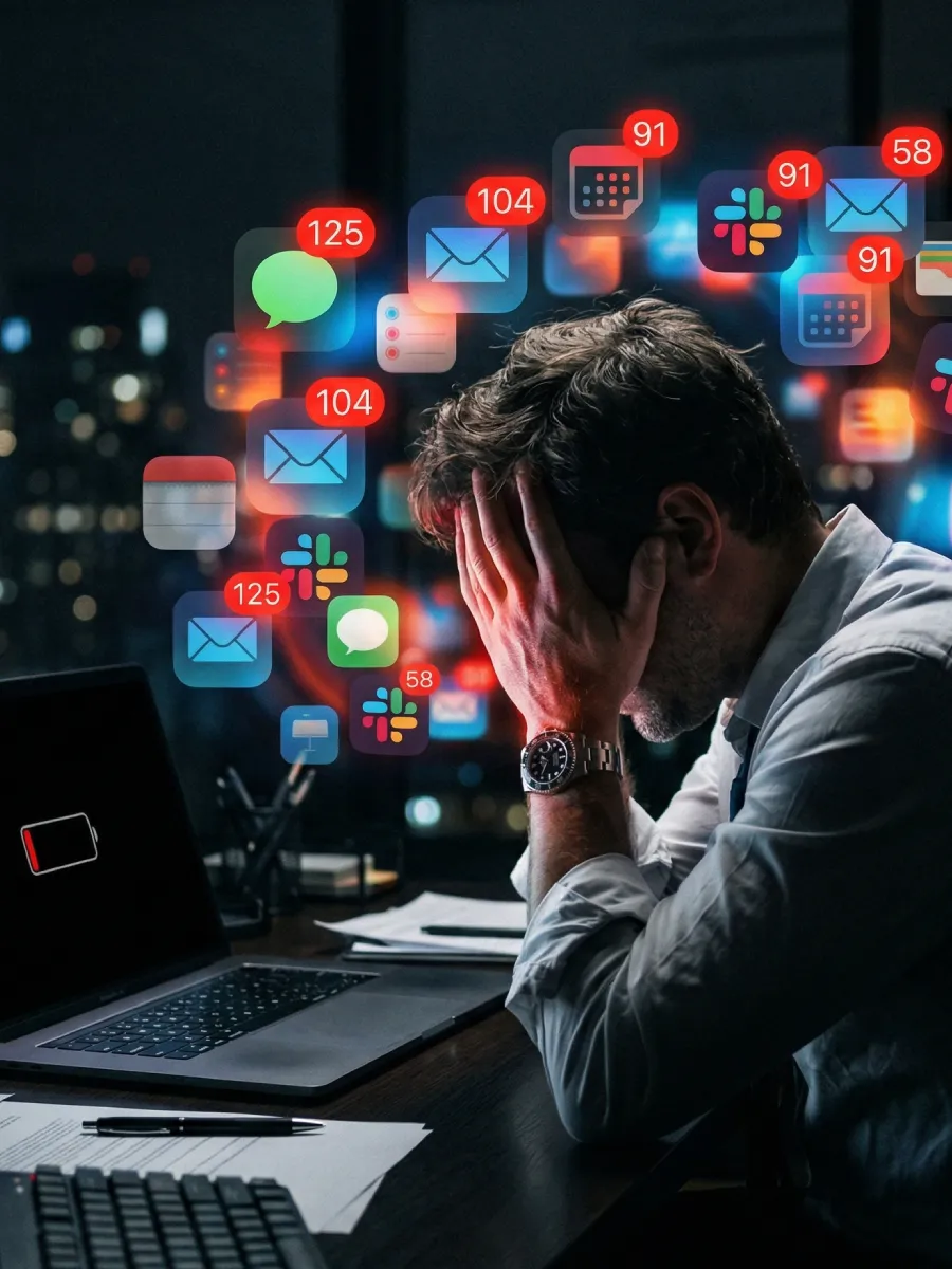 Agenturinhaber überfordert von hunderten Notifications, der Alltag ohne KI-Automatisierung